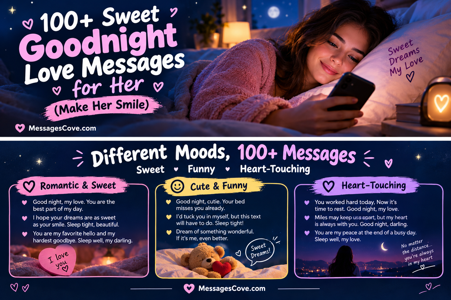 100+ Sweet Goodnight Love Messages for Her (Make Her Smile)